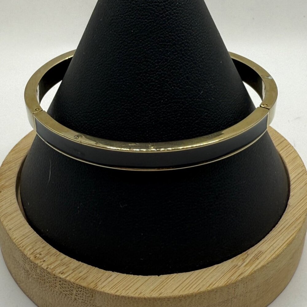Gold-Tone Hinged Bracelet With Black Enamel Detailing